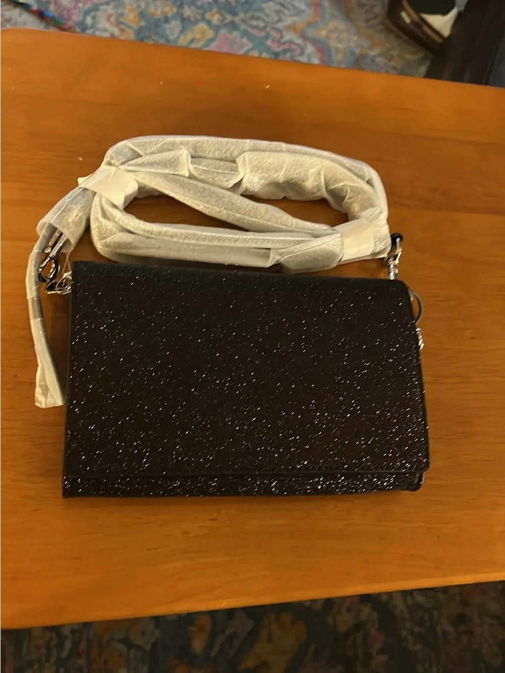 AllSaints Black Glitter Wristlet Clutch with Detachable Strap